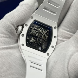 Montre mécanique sportive en fibre de carbone, mouvement squelette en céramique blanche 055 Fashion avec rotor visible - Product Image 4