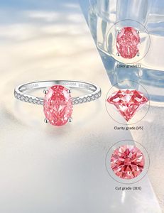 Anillo solitario SGARIT con diamante rosa de laboratorio de corte ovalado de 2 quilates, oro blanco de 14 quilates, cuatro puntas, media pavé, anillo de compromiso y promesa para mujer - Product Image 4