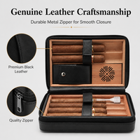 Étui à cigares portable en bois de cèdre espagnol, boîte à cigares de voyage en cuir avec plateau amovible, pochette zippée pour 6 cigares, cadeau pour homme