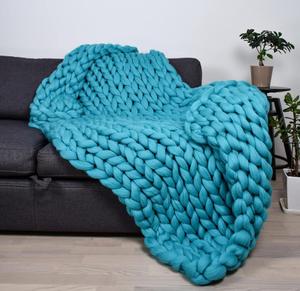 Couverture tricotée en coton moderne doux et chaud, tissage végétalien épais, fait à la main, bleu lourd, prix bon marché - Product Image 5