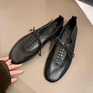 <span class=keywords><strong>Zapatos</strong></span> Planos Casuales de <span class=keywords><strong>Mujer</strong></span>, Estilo Extremadamente Simple, en Blanco y Negro, de Cuero Suave, con Cordones, Punta Redonda, Cómodos para Viajes Diarios - Product Image 2