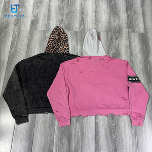 เสื้อฮู้ดดี้ผู้ชายทรงโอเวอร์ไซส์ แบรนด์ BENTURA ดีไซน์ลายเสือดาวปักลายกราฟิกแบบดิสเทรส แต่งผ้าปะติดปะต่อ พร้อมซิปครึ่งตัว ผลิตจากผ้าฝ้ายหนา - Product Image 6