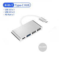 Hub USB C 4 en 1 a USB 3.0 con carga PD, adaptador tipo C, hub USB-C para ratón, teclado, memoria USB, para teléfono móvil, tableta, portátil, juegos.