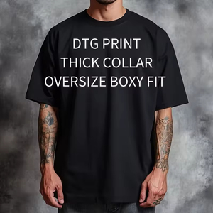 เสื้อยืดเปิดไหล่ผ้าฝ้าย100% ใหญ่พิเศษขนาด250กรัมสำหรับผู้ชายพิมพ์ลายหน้าจอพร้อมกราฟิกทรงหลวม - Product Image 2