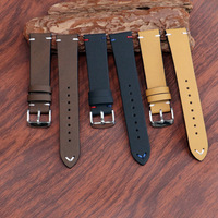 Correas de Reloj Lionorm Vintage de Cuero Crazy Horse, Hechas a Mano con Costuras, Liberación Rápida, Hebilla de Pin, 18, 20, 22 mm