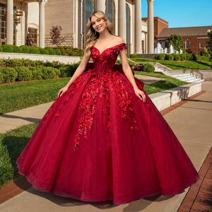 Abiti da ballo rossi moderni per Quinceañera, per donne curvy, lunghi fino al pavimento, con decorazioni in pizzo e ricami, per spose e matrimoni - Product Image 2