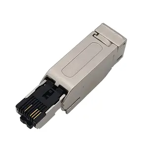 Tipe Cat5/cat5e/cat6a perakitan lapangan tanpa sentuh RJ45 steker konektor Ethernet cangkang logam perisai lurus pria mendukung IEC 4/8 pin