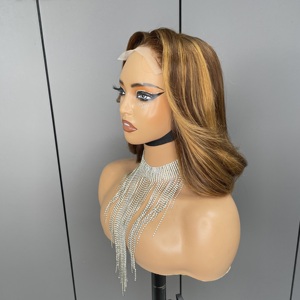 Court Bob Highlight Corps Vague D'eau 13X4 Dentelle Frontale sans colle Perruques de Cheveux Humains Ombre Blonde 4x4 Fermeture Perruque Colorée Pour Les Femmes - Product Image 3