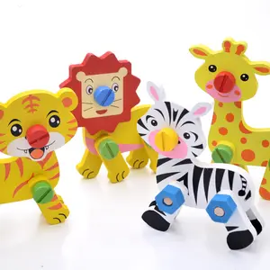 Kustom Montessori anak-anak kayu DIY kartun hewan rakitan kacang sekrup permainan edukasi kombinasi alat mainan untuk bayi