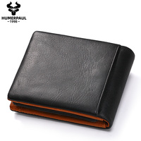 Portefeuille long multifonction en cuir véritable HUMERPAUL, portefeuille décontracté pour homme, porte-cartes, livraison directe, portefeuilles en cuir noir à double rabat
