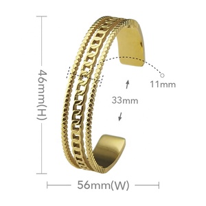 18K Gold Plated Stainless Steel Jewelry Chain <strong>Bead</strong> Three Layer Open Cuff Hollow Wide Bangle Accessories <strong>Bracelet</strong> B222275 - Product Image 3