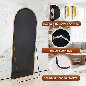 Miroir sur pied pleine longueur 56x21 rectangulaire noir avec cadre en alliage d'aluminium, verre trempé, design minimaliste, installation murale - Product Image 2