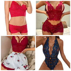 包帯風ラブレター レディースインナーシームレスソング ホローファッション サテン素材 通気性 エコフレンドリー ツーピースセット - Product Image 4