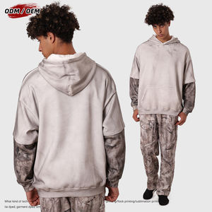 Sweat à capuche oversize camouflage en polaire, manches effet deux-pièces, style streetwear, 340 g/m², polyester/coton, pull pour homme - Product Image 3