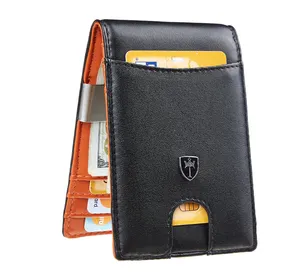 Custom RFID Blocking Front Pocket Mens Wallet Carbon Fiber Slim Leather Money Clip Wallet