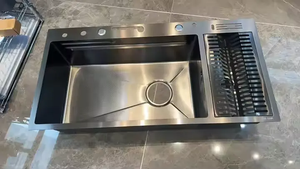 Lavello da <span class=keywords><strong>Cucina</strong></span> Multifunzione in Acciaio Inox 304 da 100cm con Display LED Digitale, Vasca Singola e <span class=keywords><strong>Due</strong></span> Fori, Stile Cascata - Product Image 6