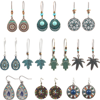 Boucles d'oreilles bohèmes vintage avec pendentif goutte d'eau turquoise, main de Fatma et feuille, bijoux pour femme