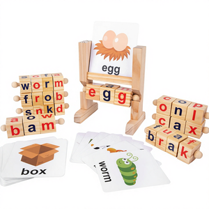Bloques de Lectura de Madera en Oferta, Rompecabezas de Letras Giratorias, Juego Educativo de Ortografía para Niños - Product Image 1
