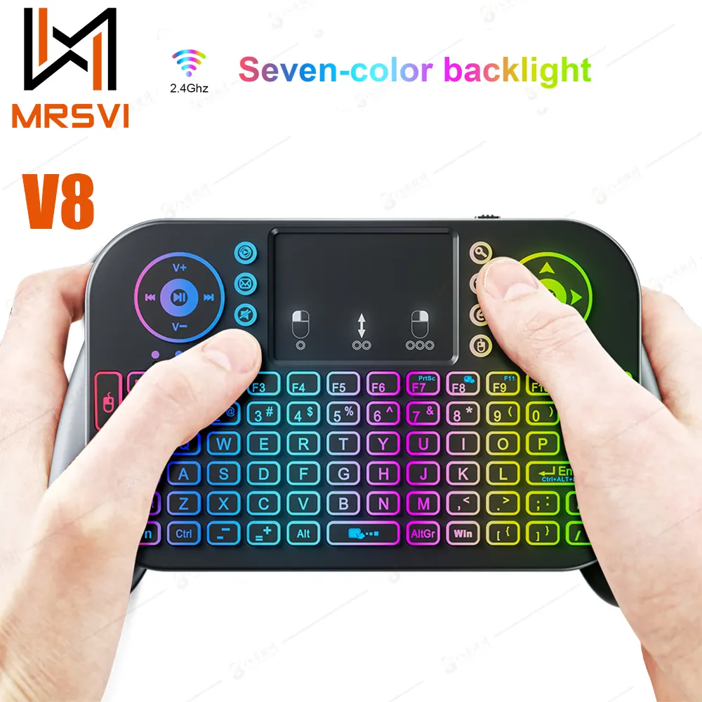 MRSVI Customization V8 Backlit keyboard Mini Wireless Keyboard 2.4G BT5.0 with Touchpad Handheld Keyboard for PC Android TV Box