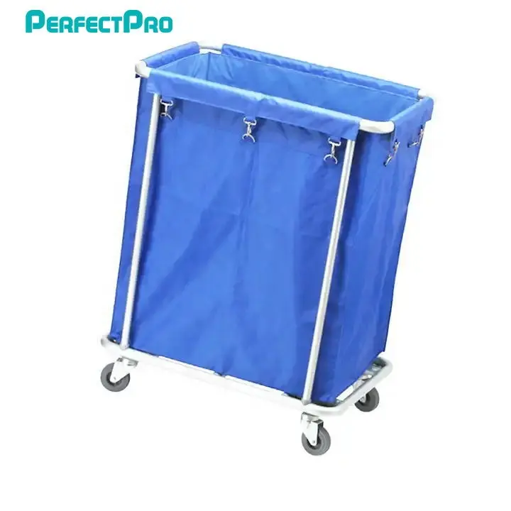 Cheaper Heavy Duty Square Steel Tube Linen Trolley Rolling Laundry Basket With Wheels For Hospital Household And Hotel