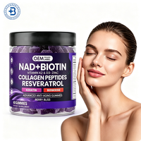 Complément alimentaire en gommes OEM 6 en 1 NAD+ Resvératrol Berbérine Biotine, gommes NAD Resvératrol Collagène Zinc Vitamine K2 D3 pour la peau