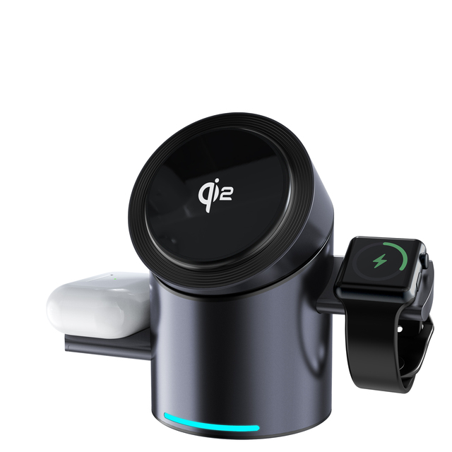 3 in 1 Charging Station, Rotating Wireless Charger, Certified 15W for iPhone Charging Station 16 15, Apple Watch, AirPods