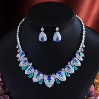 Luxuriöses Schmuckset mit Brillantblauem Synthetischem Tansanit und Zirkonia im Schild-Design für Braut, Hochzeit oder Party für Damen