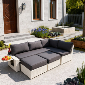 Canapé d'extérieur multifonctionnel en rotin avec compartiment de rangement <span class=keywords><strong>et</strong></span> plateau latéral comprenant des coussins pour le patio <span class=keywords><strong>et</strong></span> le jardin Design pratique - Product Image 1