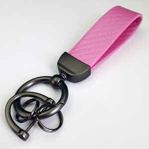 Wholesale Custom Pink Carbon Fiber PU <b>Leather</b> <b>Keychain</b> Fashionable Zinc Alloy Metal Car Accessory - Product Image 1