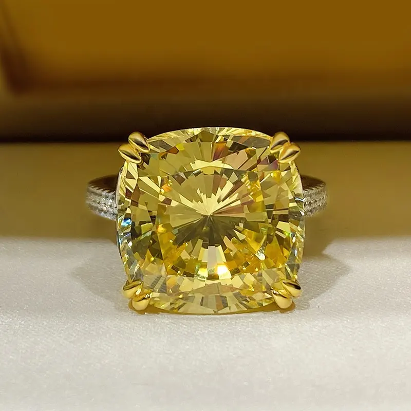 Anelli di fidanzamento in argento 925 da principessa taglio giallo anello di diamanti per gioielli da donna