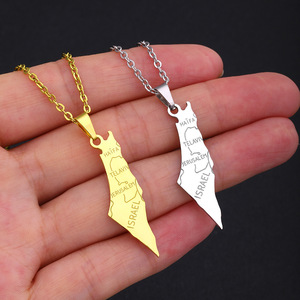 Venta caliente <span class=keywords><strong>Europa</strong></span> América <span class=keywords><strong>Israel</strong></span> y Palestina <span class=keywords><strong>Mapa</strong></span> Collar Acero inoxidable Moda Personalidad Colgante - Product Image 1