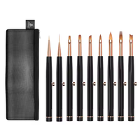 Ensemble de 9 pinceaux professionnels rétractables brevetés à manche noir en nylon de qualité supérieure pour nail art, avec sac en filet pour la peinture au gel UV