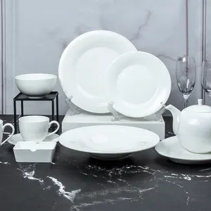 Italian Style Round White Exclusive Porcelain Tableware Dinner Plates Set Serveware Restaurant Hotel Full Dinnerware Sets