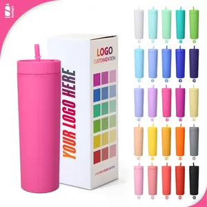 Usa Warehouse Livraison gratuite Gobelet élégant réutilisable en plastique dur à double paroi Gobelet en acrylique maigre de 16oz avec paille et couvercle