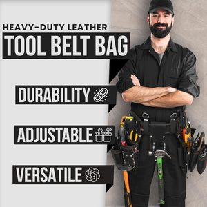 <span class=keywords><strong>Ceinture</strong></span> à outils en cuir PRO DL-101, cuir tanné à l'huile, de qualité supérieure, 25 poches, robuste, pour les artisans du bâtiment, les électriciens - Noir, taille XL - Product Image 2