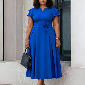 Vestidos <span class=keywords><strong>de</strong></span> Verano Modernos D3367 para <span class=keywords><strong>Mujer</strong></span>, Casuales, Cuello en V, Manga Corta, Corte en A, Vestido Elegante para Oficina, Estilo Africano - Product Image 5
