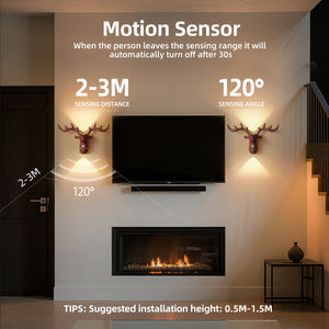 Lámpara de pared de Reno magnético inalámbrico con Sensor de movimiento nórdico, luz de pared de ELK recargable por USB, luces LED de noche para escaleras - Product Image 4