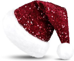 Chapeau <span class=keywords><strong>de</strong></span> Père Noël à paillettes Chapeau <span class=keywords><strong>de</strong></span> Noël pour adulte Chapeau <span class=keywords><strong>de</strong></span> Noël en peluche <span class=keywords><strong>de</strong></span> luxe avec pompon pour hommes et femmes - Product Image 1