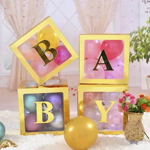 Custom Baptism Transparent Ballon Box Letters Baby Shower Decor Gift Box For Business
