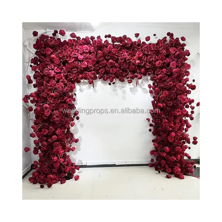 Cheap factory price red rose flower arch wedding flower decoration backdrop wedding stage ceremony backdrop