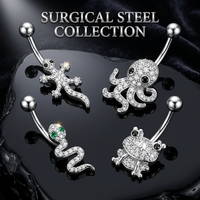 CRYSPURE Nouveauté Chaude 14G Acier Chirurgical 316L Piercings de Nombril Animaux Zircon Serpent Tortue Abeille Bijoux de Corps Vente en Gros