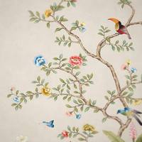 Papier peint brodé à la main, motif tropical palmier, toucan, fleurs de Chinoiserie, arbre, papillon, murale pour villa de vacances, décoration intérieure de salle à manger