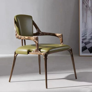 Sedia da pranzo in rame puro stile lusso, sedia singola artistica in pelle per uso domestico, schienale personalizzato di alta gamma, sedia relax - Product Image 2