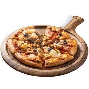 2023 Заводская круглая деревянная разделочная доска для пиццы из акации, Сервировочная доска для сыра с ручкой