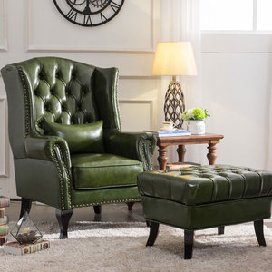 Voor Amerikaanse Leren <span class=keywords><strong>Wingback</strong></span> Stoel Hoge Rugleuning Enkele Bank Voor Kleine Woonkamer Balkon Lounge Hotel Traditioneel Echt Leer - Product Image 5