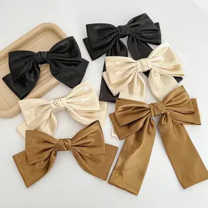 Wholesale Korea Classic Solid Colors Big Bow Beautiful Hair Clip Accessories Silk Satin Women Black Ribbon Large Bow Hairclip