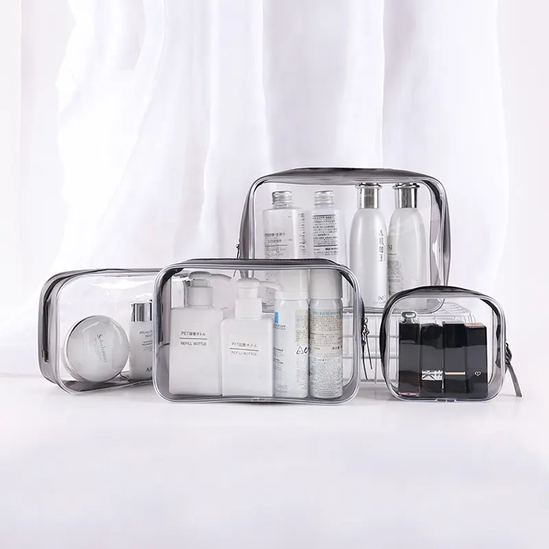 Clear Makeup Organizer กระเป๋า Tote Travel อุปกรณ์อาบน้ำถุงโปร่งใส PVC เครื่องสำอางค์กระเป๋า