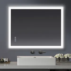 Espelho de banheiro com iluminação LED de parede com tela sensível ao toque e espelho de fundo inteligente de vendas diretas da fábrica