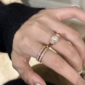 Bague d'hiver vintage de luxe haut de gamme, style rétro français, en cuivre électroplaqué, sertie de rubis rouges - Product Image 2
