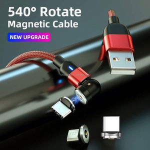 540 Rotating Magnetic Charging Cable1M 2M 3M 3 in 1 Nylon Braided Magnetic USB Cable for iphone samsung Micro USB/<b>Type</b> <b>C</b> Device - Product Image 4